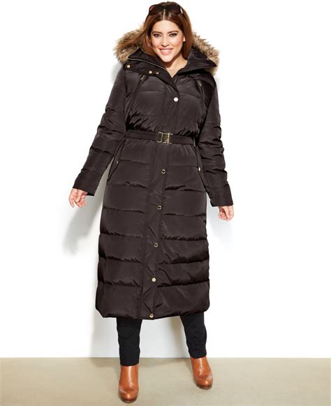 michael michael kors maxi hooded faux fur trim coat